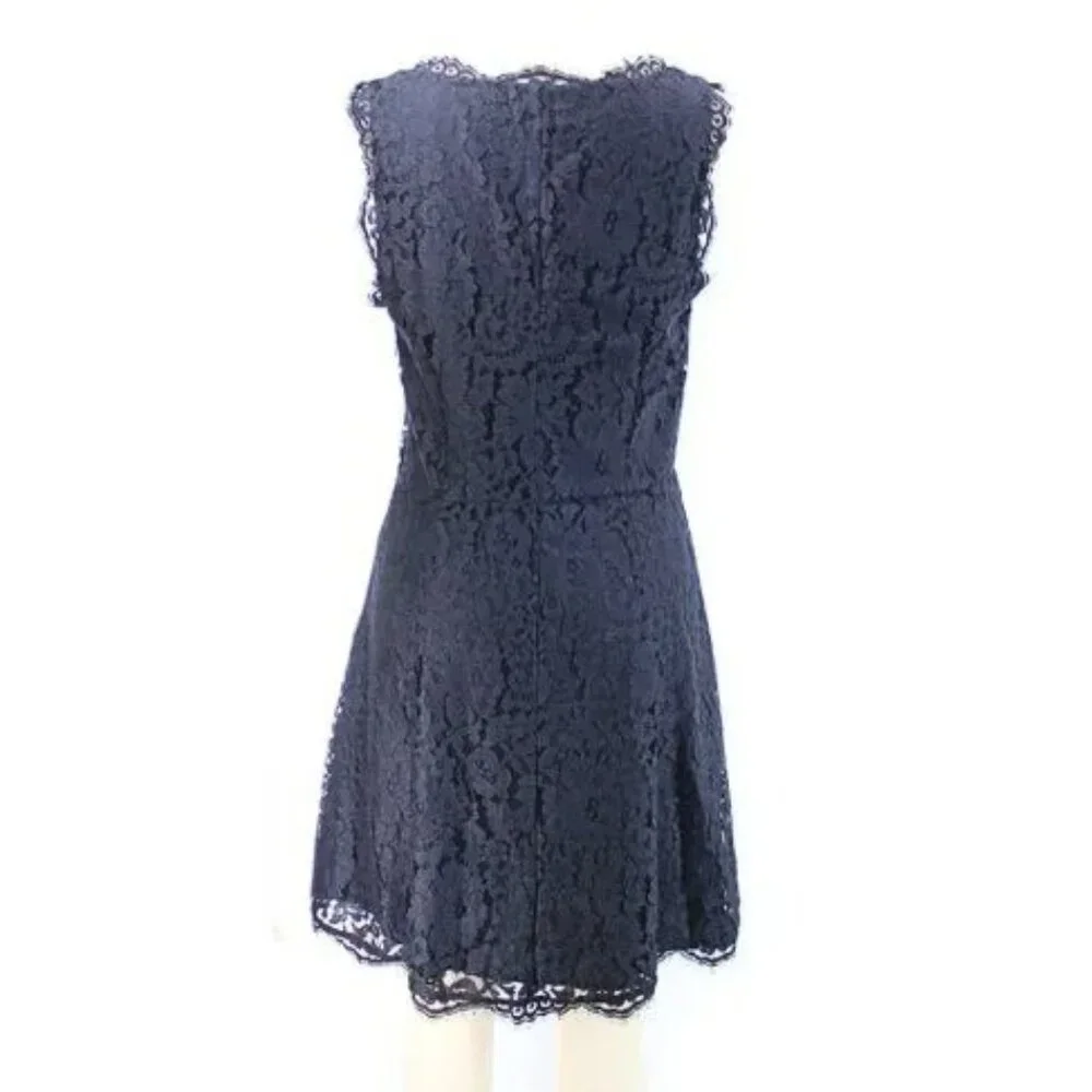 Joie Nikolina Dress Black Lace Sleeveless V Neck Scalloped Eyelash Trim SZ M - Picture 2 of 15